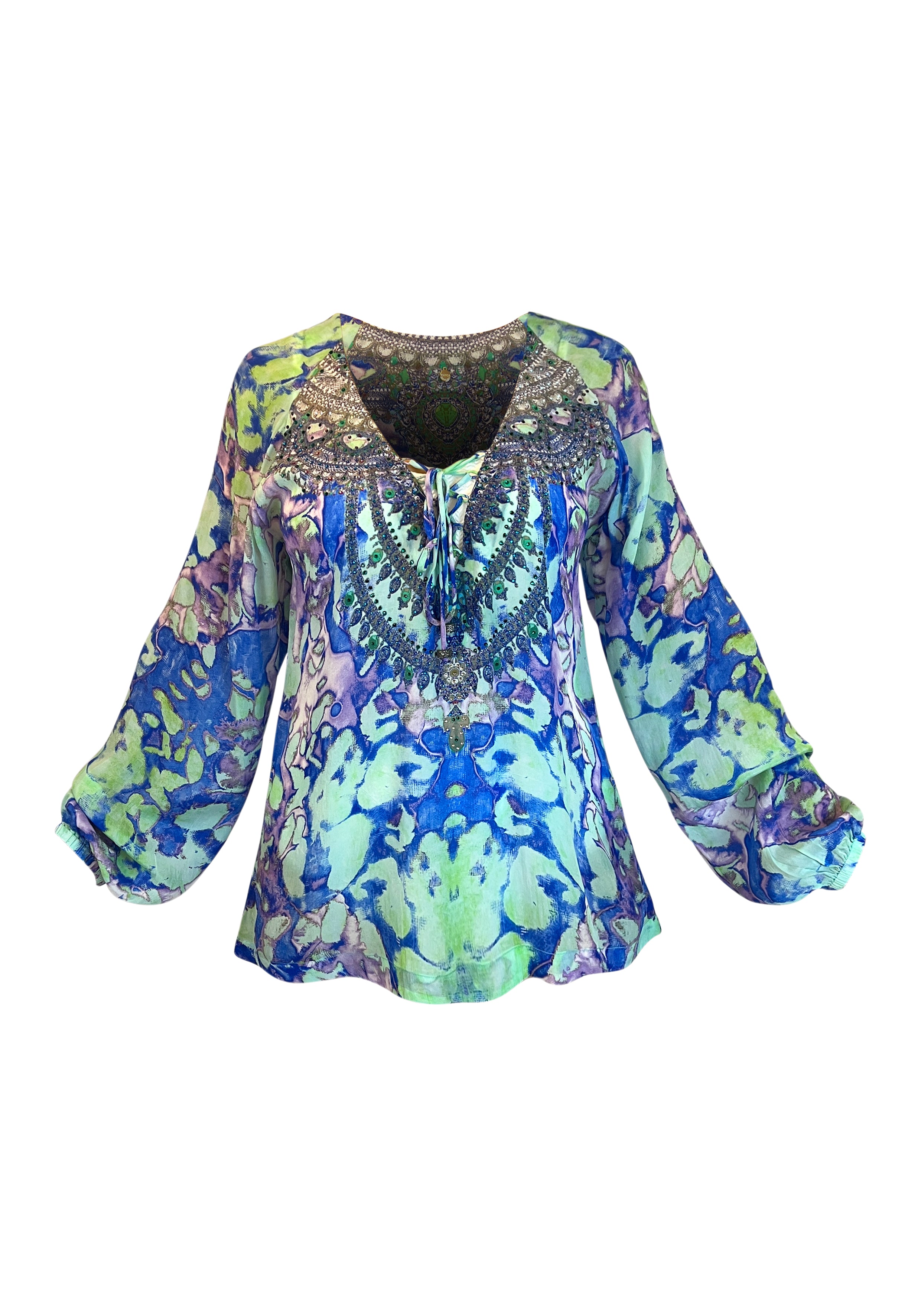 Blue Miracle  Lace up Blouse - Resort Collection