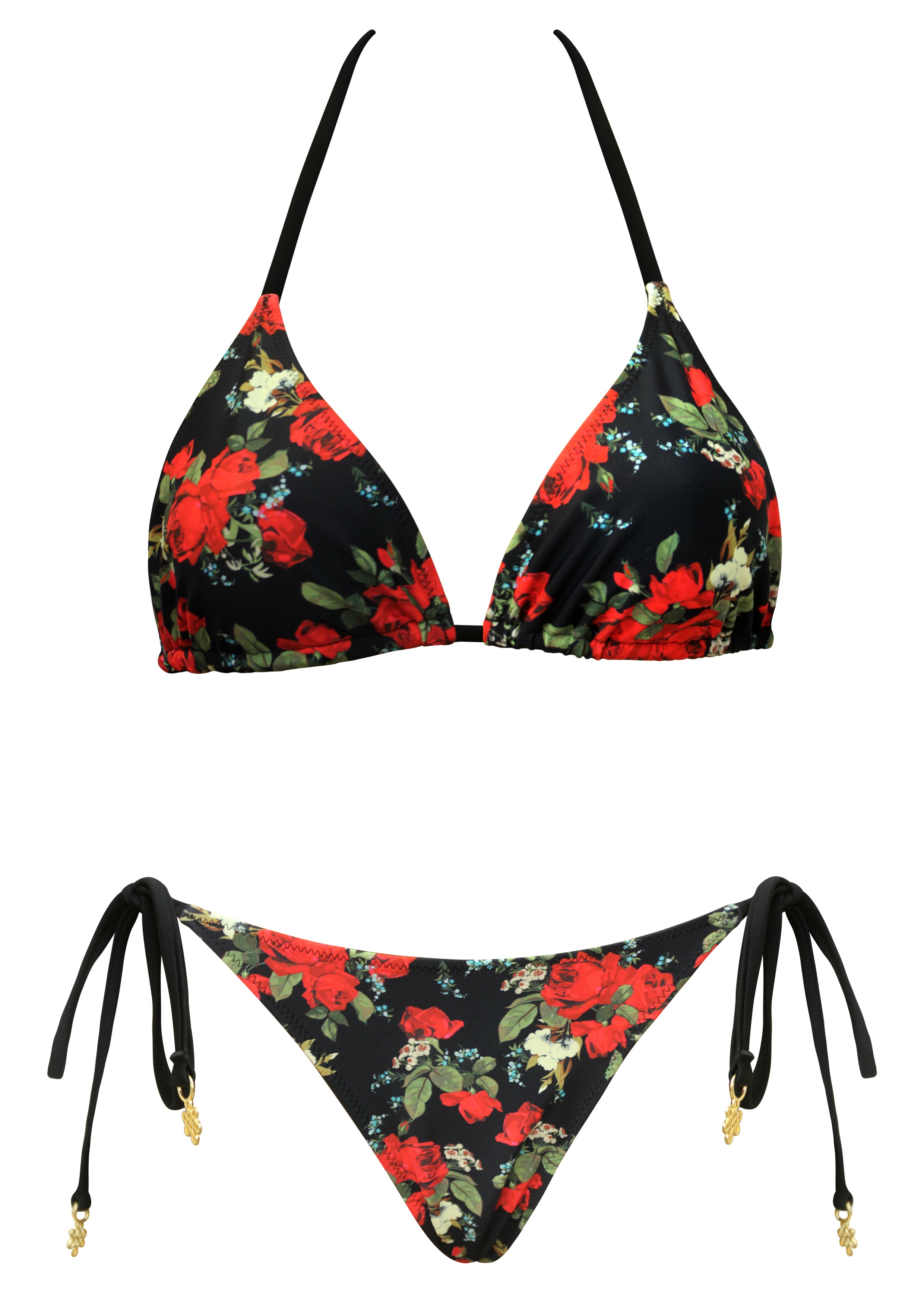 Black Rose Reversible Triangle Top with High Waist Reversible Bottom