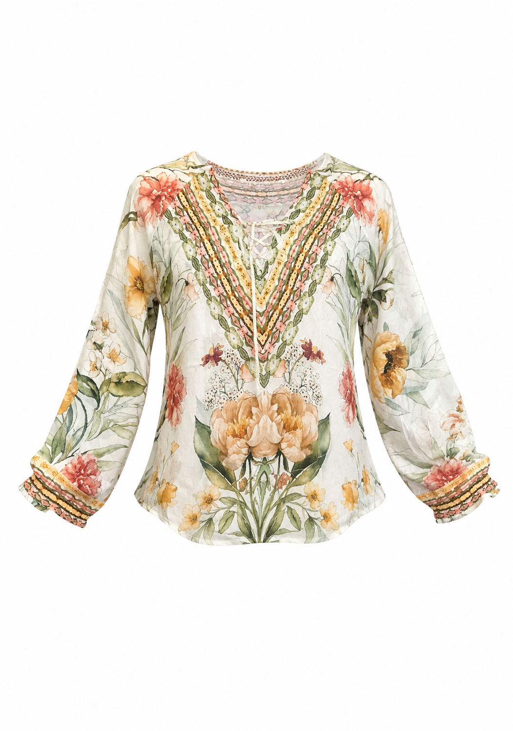 Flora  Lace up Blouse - Resort Collection
