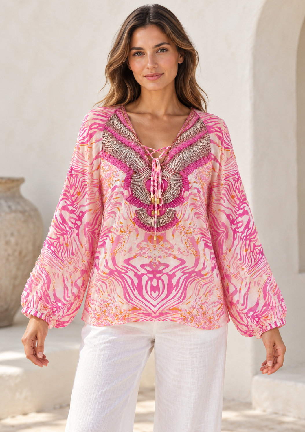 JENNY Lace up Blouse - Resort Collection