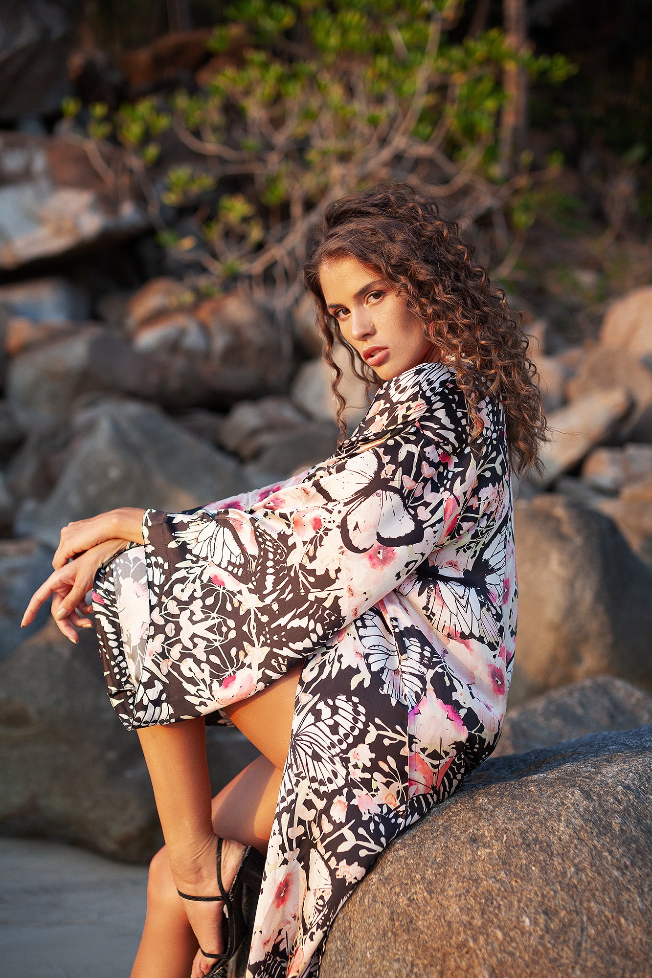 Pink Butterfly Long Kimono - Resort Collection